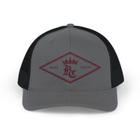 Load image into Gallery viewer, Beardcentric Diamond Crown BC Trucker Hat – Maroon Logo