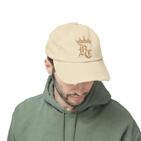 Load image into Gallery viewer, Beardcentric Crown BC Distressed Dad Hat – Gold Logo