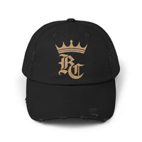 Load image into Gallery viewer, Beardcentric Crown BC Distressed Dad Hat – Gold Logo