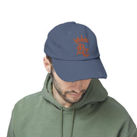 Load image into Gallery viewer, Beardcentric Crown BC Distressed Dad Hat – Burnt Orange Logo