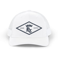 Load image into Gallery viewer, Beardcentric Diamond Crown BC trucker hat with navy logo