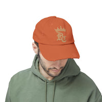 Load image into Gallery viewer, Beardcentric Crown BC Distressed Dad Hat – Gold Logo