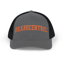 Load image into Gallery viewer, Beardcentric Arched Wordmark Trucker Hat – Burnt Orange Embroidery