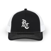 Load image into Gallery viewer, Beardcentric BC Monogram trucker hat with white embroidery