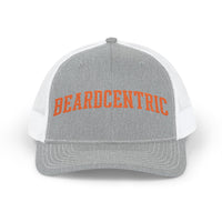 Load image into Gallery viewer, Beardcentric Arched Wordmark Trucker Hat – Burnt Orange Embroidery