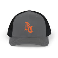 Load image into Gallery viewer, Beardcentric BC Monogram Trucker Hat – Burnt Orange Embroidery