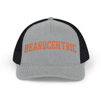 Load image into Gallery viewer, Beardcentric Arched Wordmark Trucker Hat – Burnt Orange Embroidery