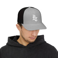 Load image into Gallery viewer, Beardcentric BC Monogram Trucker Hat – White Embroidery