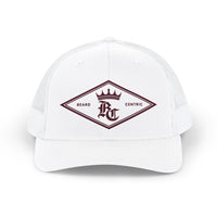 Load image into Gallery viewer, Beardcentric Diamond Crown BC trucker hat with maroon logo