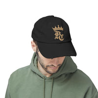 Load image into Gallery viewer, Beardcentric Crown BC Distressed Dad Hat – Gold Logo