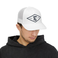 Load image into Gallery viewer, Beardcentric Diamond Crown BC Trucker Hat – Navy Logo