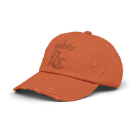 Load image into Gallery viewer, Beardcentric Crown BC Distressed Dad Hat – Burnt Orange Logo