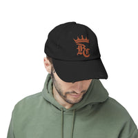 Load image into Gallery viewer, Beardcentric Crown BC Distressed Dad Hat – Burnt Orange Logo