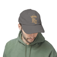 Load image into Gallery viewer, Beardcentric Crown BC Distressed Dad Hat – Gold Logo