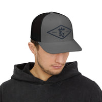 Load image into Gallery viewer, Beardcentric Diamond Crown BC Trucker Hat – Navy Logo