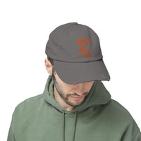 Load image into Gallery viewer, Beardcentric Crown BC Distressed Dad Hat – Burnt Orange Logo