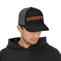 Load image into Gallery viewer, Beardcentric Arched Wordmark Trucker Hat – Burnt Orange Embroidery