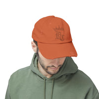 Load image into Gallery viewer, Beardcentric Crown BC Distressed Dad Hat – Burnt Orange Logo