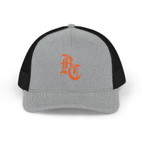 Load image into Gallery viewer, Beardcentric BC Monogram Trucker Hat – Burnt Orange Embroidery