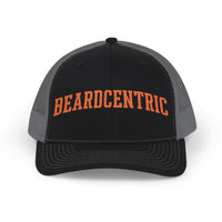 Load image into Gallery viewer, Beardcentric Arched Wordmark Trucker Hat – Burnt Orange Embroidery