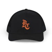 Load image into Gallery viewer, Beardcentric BC Monogram Trucker Hat – Burnt Orange Embroidery