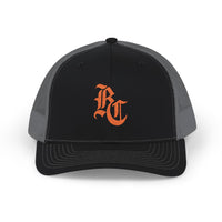 Load image into Gallery viewer, Beardcentric BC Monogram Trucker Hat – Burnt Orange Embroidery